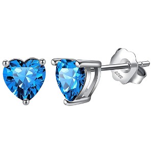Birthstone Heart Earrings for Women by Ginger Lyne 6mm CZ Solitaire Stud Earrings Sterling Silver - 1 of 4