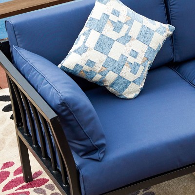 Blue Metal Two-Seat Outdoor Sectional Sofa with Cushions