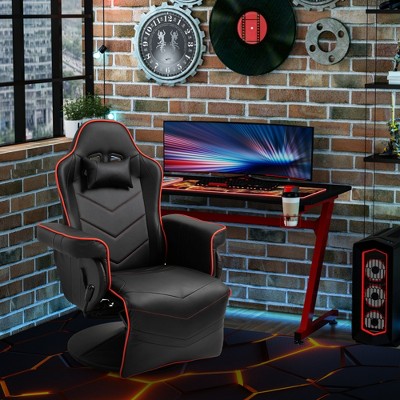 Vinsetto High Back Racing Style Gaming Chair, Pu Leather Gamer Recliner  Chair With Swivel Pedestal Base, Adjustable Footrest, And Head Pillow,  Black : Target