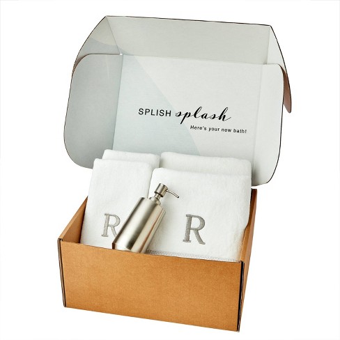 SKL Home Casual Monogram M Hand Towel Set, White, 2 Pc.