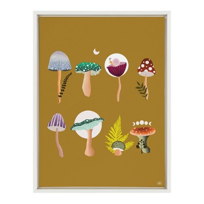 18" x 24" Sylvie Mushroom Garden Framed Wall Canvas by Erika Wynn White - Kate & Laurel: Botanical Digital Art Decor