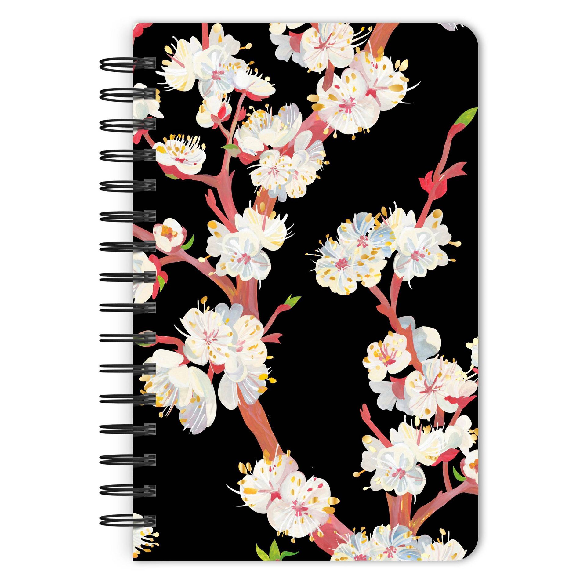 BrownTrout Black Floral Compact Wire Journal with Foil Stamped Cover
