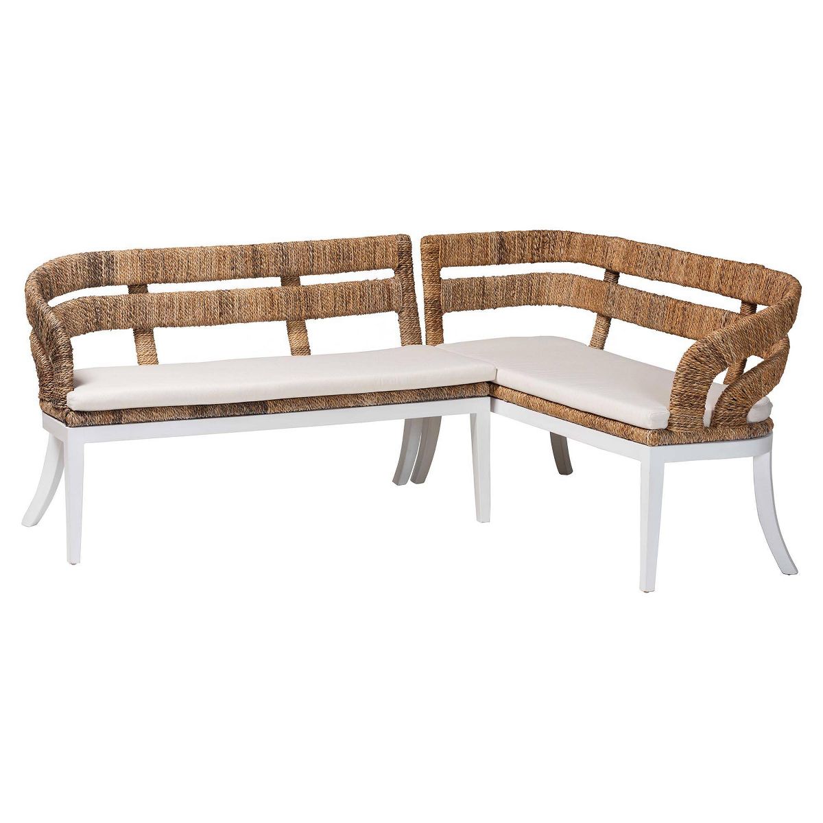 bali & pari Ubud Seagrass Dining Nook Set with Mahogany Wood Frame Natural Brown