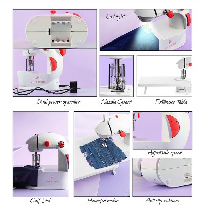 CraftBud White Portable Mini Sewing Machine Set for Kids