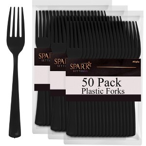 Plastic Forks Disposable 50 Pack, Heavy Duty Plastic Silverware, Plastic Cutlery Ideal for Hot and Cold Food, Plastic Utensils - SparkSettings - 1 of 4