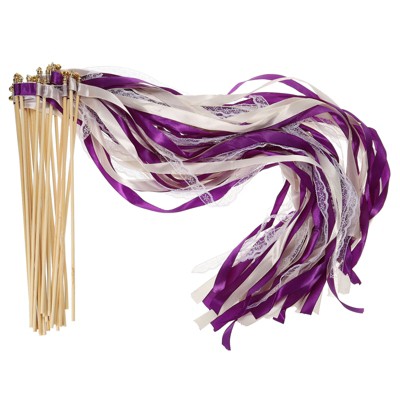 Unique Bargains Party Favor Wooden Handle Lace Ribbon Sticks Fairy Wands 50 Pcs