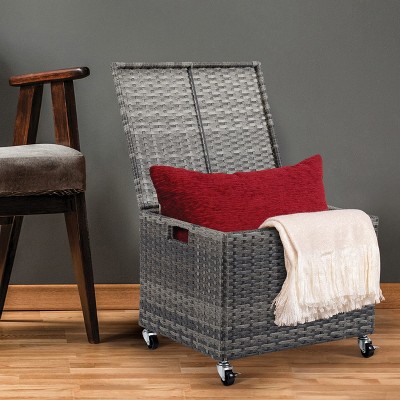Gray Wicker Rolling File Storage Cabinet with Wheels