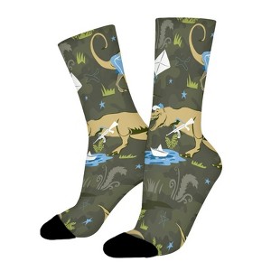 Play Lover Dinosaur Women Printed Crew Socks Funny Funky Socks Soft Polyester Novelty Gifts for Artists Men - 1 of 1