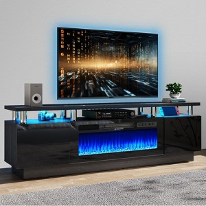 AOXUN 80" Modern Electric Fireplace TV Stand for TVs Up to 90", with Electronic Flame and LED Lights, TV Console Cabinet, Black - 1 of 4