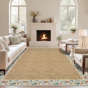 Modern Machine Washable Rug Bordered Design Non-Slip Low Pile Rubber Backing - 1 of 4