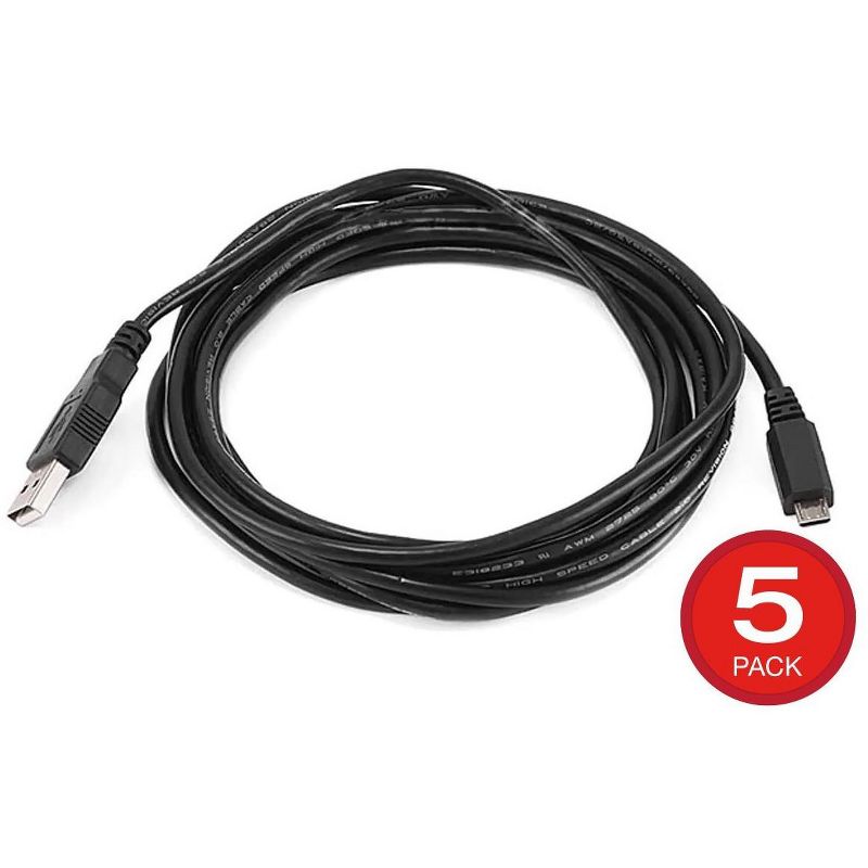 Monoprice USB Type-A to Micro Type-B 2.0 Cable - 10 Feet - Black (5 Pack) 5-Pin 28/28AWG, For Smartphones and Tablets, 1 of 4