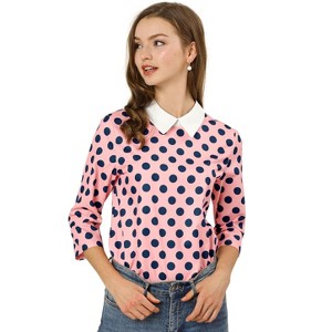 Allegra K Women's Polka Dots Contrast Peter Pan Collar 3/4 Sleeves Blouse - 1 of 4