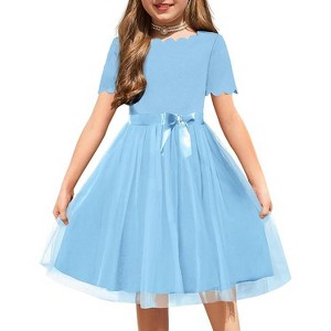 Arshiner Girls Dress Tutu Fluffy Summer Dresses Belted Wedding Party Flower Girls' Dress Size 3-11 Years - 1 of 4