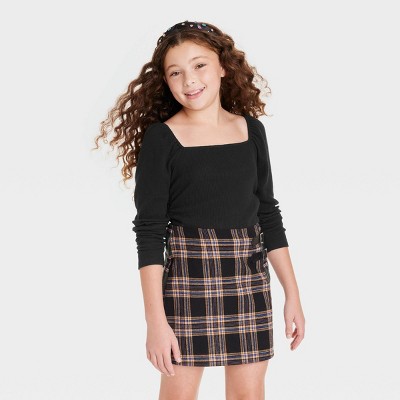 Girls' Square Neck Ribbed Long Sleeve Top - art class™