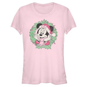 Juniors Minnie Mouse Adorable Christmas Wreath Pose T Shirt - 1 of 4