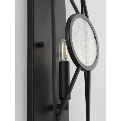 Matte Black Steel Dimmable Wall Sconce with Seeded Glass