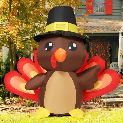 Paaaawaters 4FT Thanksgiving Decorations Inflatables Turkey Baby Blow Up Yard Decoration with Built-in LEDs for Outdoor Garden