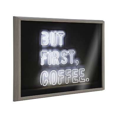 Kate and Laurel Blake But First Coffee Neon Sign Framed Printed Glass by The Creative Bunch Studio, 18x24, Gray