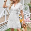 2025 Women Summer Short Dress V Neck Short Sleeve A Line Hollow Out Lace Ruffle Cute Casual Beach Party Dresses - 3 of 4