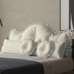 Hachikiko Bed Pillow Set - 4-Piece Decorative Throw Pillows with Headboard & Body Pillow, Velvet Soft Gray, Includes Inserts - 1 of 4