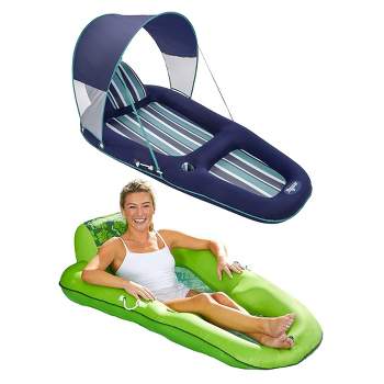 Aqua Leisure Inflatable Swimming Pool Chair Lounger Float with Canopy and Inflatable Luxury Swimming Pool Recliner Float with Headrest