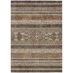 Chocolate And Gray Southwestern Washable Indoor Outdoor Area Rug - 1 of 4