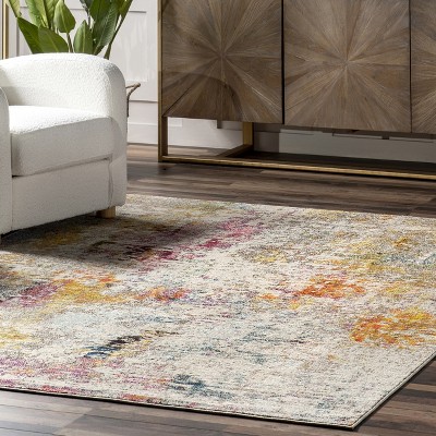 Multicolor Abstract Synthetic Stain-Resistant Rectangular Area Rug