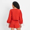 Women's Long Sleeve Eyelet Tie-Front Poplin Blouse - Future Collective - 2 of 3