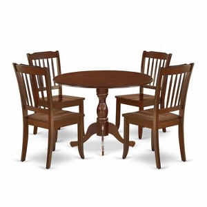 HomeStock 5-Piece Mahogany Finish Solid Wood Top Dining table with 4 Chairs with Drop Leaf Slat Back - 1 of 4