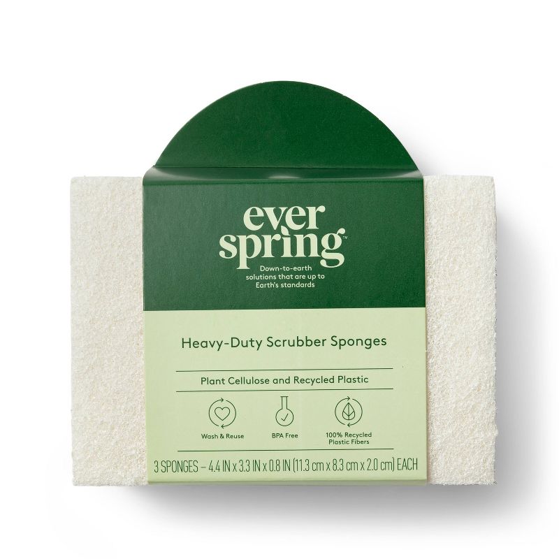 Natural Heavy Duty Scrubber Sponges - 3ct - Everspring&#8482;, 1 of 7