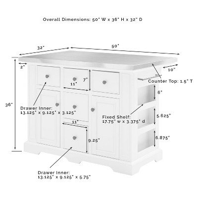 Julia White Kitchen Island with Stainless Steel Top