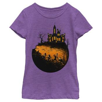 Girl's Mickey & Friends Walking Towards Haunted Mansion T-Shirt