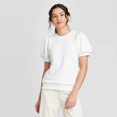 white short sleeve sweatshirt