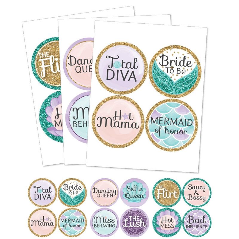 Big Dot of Happiness Trading The Tail For A Veil - Mermaid Bachelorette Party or Bridal Shower Name Tags - Party Badges Sticker Set of 12, 2 of 7