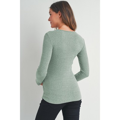 Hello Miz Women's Ribbed Long Sleeve Round Neck Maternity Nursing Top