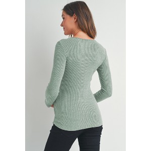 Hello Miz Women's Ribbed Long Sleeve Round Neck Maternity Nursing Top - 1 of 4