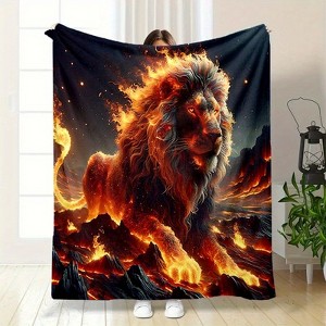 Christmas Lion Printed Throw Blanket Soft, Plush, Warm Home Decor for Bed, Sofa, Picnic, and Festive Holidays Gift. - 1 of 4