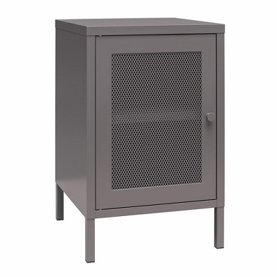 RealRooms Shadwick 1 Door Metal Living Room End Table with Perforated Metal Mesh Door
