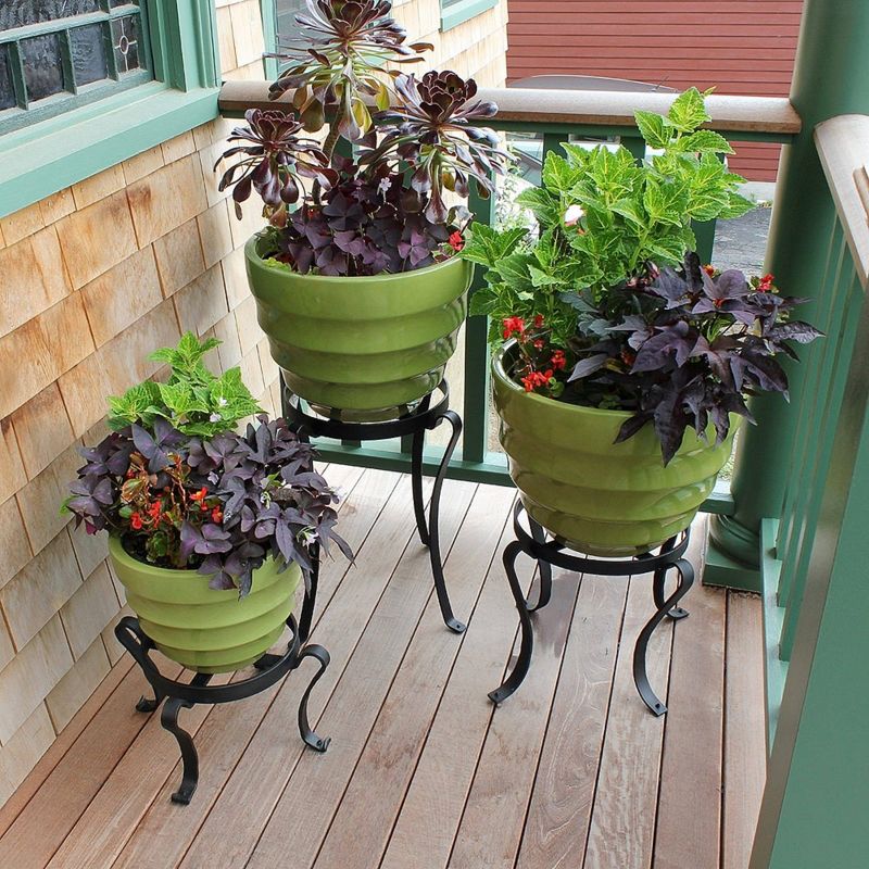 11.75&#34; Indoor/Outdoor Patio Flowerpot Iron Plant Stand Black Powder Coat Finish - Achla Designs, 5 of 8