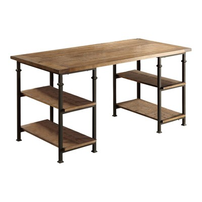 Industrial Black and Brown Wood Writing Desk with Shelves