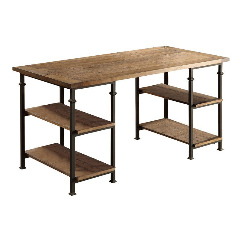 Lexicon Factory Farmhouse Wood and Metal Writing Desk in Brown/Black, 1 of 8