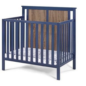 Gulches Mini Crib with Mattress Pad - 3-in-1 Design, Midnight Blue/Vintage Walnut Finish - 1 of 4