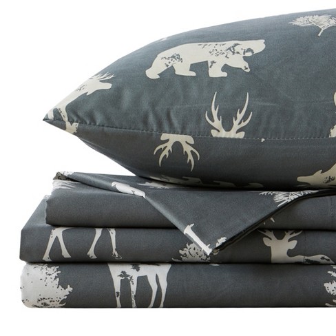 Great Bay Home Lodge Printed Microfiber Sheet Set Queen Forest Animal Dark Grey Target