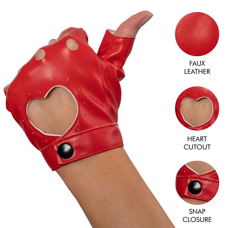 Skeleteen Girls Fingerless Biker Costume Gloves - Red, 6 of 8