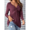 Imily Bela Chic Knot Front V Neck Blouse Long Sleeve Womens Top Elegant Everyday Pullover - 2 of 4