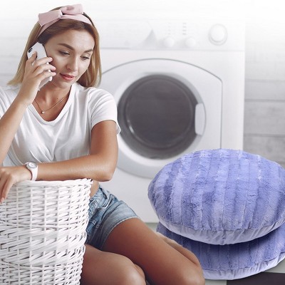 Set of 2 Blue Faux Fur Round Throw Pillows
