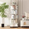 5-tier rotating bookcase, 360° display circular rotating bookcase tower, with wheels and drawers, space-saving, white. - 2 of 4