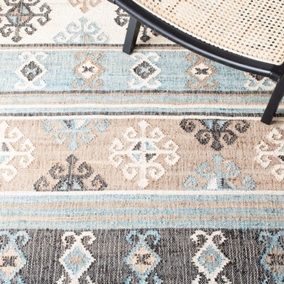 Handmade Blue and Ivory Cotton Kilim 5' x 8' Area Rug