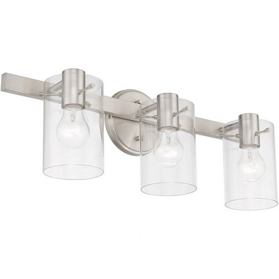 Munich Brushed Nickel 3-Light Vanity with Clear Glass Shades