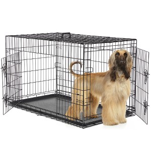 Lyngins Foldable Metal Dog Crate – Double-Door Dog Kennel with Partition Plate & Removable Tray, Portable Extra Large Dog Cage for Home/Travel - 1 of 4